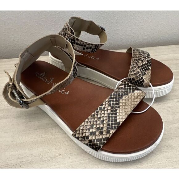 ALTAR’D STATE WOMENS Sz 7 TORRI SNAKE SKIN SLIP ON STRAPPY SANDALS NEW - Picture 1 of 8